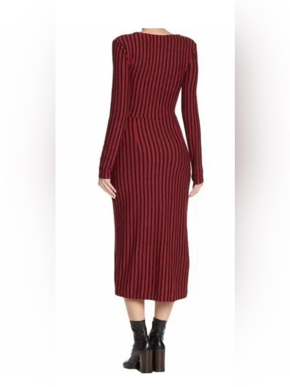 Velvet Heart Red & Black Striped Long Sleeve Midi Dress with Tie Waist sz M - Picture 2 of 7